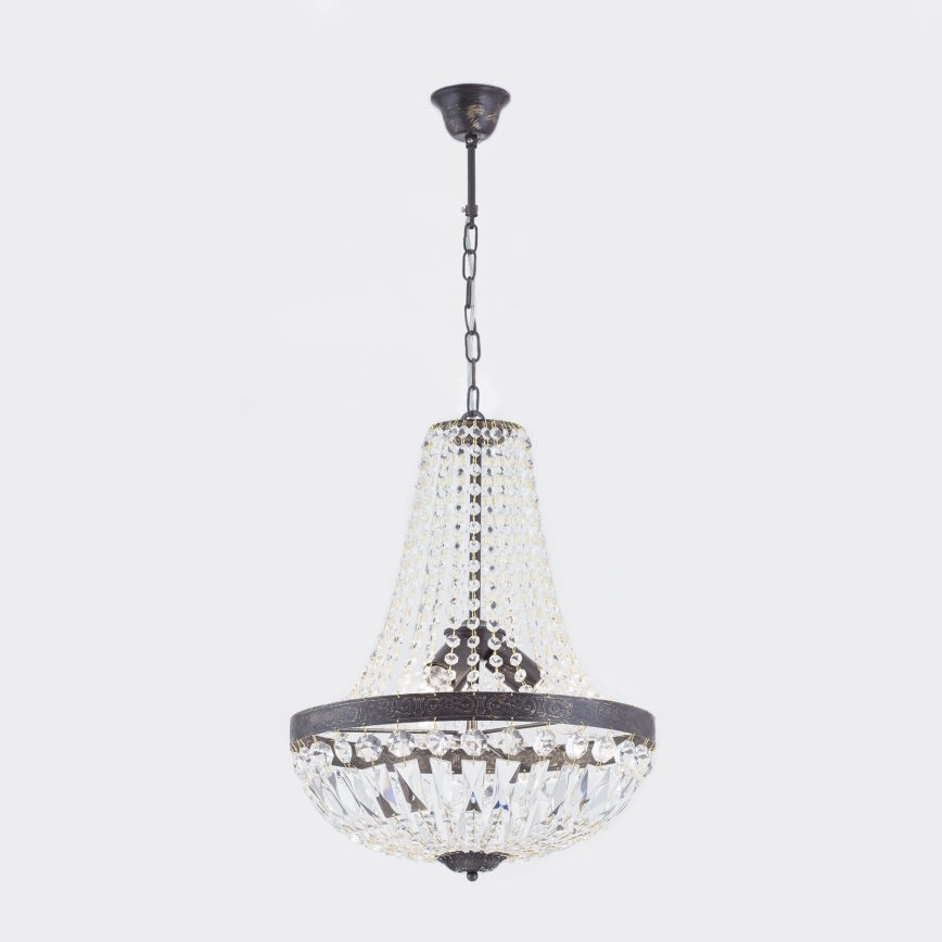 Candeeiro suspenso de cristal ARILA 3xE27/60W/230V diâmetro 40 cm castanho/pátina