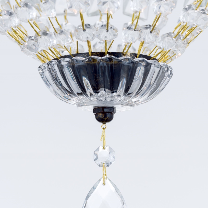 Candeeiro suspenso de cristal ARILA 1xE27/60W/230V diâmetro 25 cm castanho/pátina