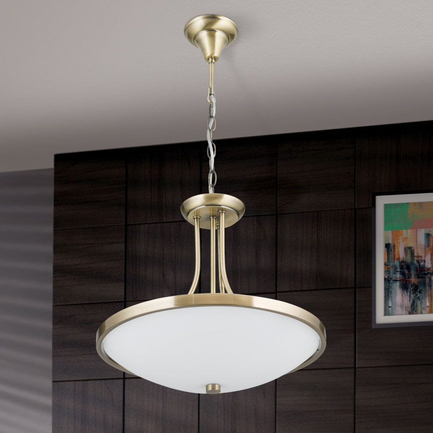 Candeeiro suspenso AIDA 3xE27/60W/230V diâmetro 39,5 cm latão
