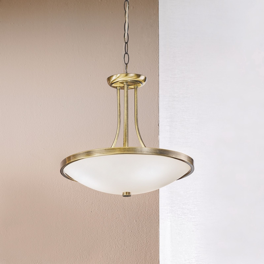 Candeeiro suspenso AIDA 3xE27/60W/230V diâmetro 39,5 cm latão