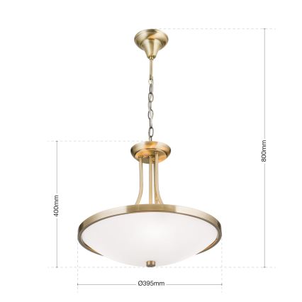 Candeeiro suspenso AIDA 3xE27/60W/230V diâmetro 39,5 cm latão