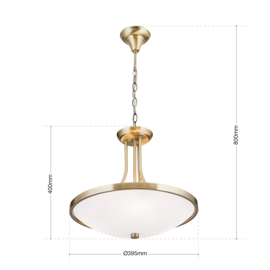 Candeeiro suspenso AIDA 3xE27/60W/230V diâmetro 39,5 cm latão