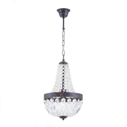 Candeeiro suspenso de cristal ARILA 1xE27/60W/230V diâmetro 25,5 cm castanho/pátina