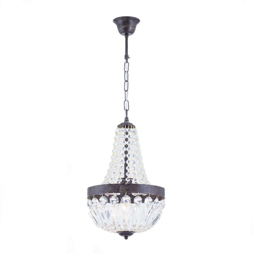 Candeeiro suspenso de cristal ARILA 1xE27/60W/230V diâmetro 25,5 cm castanho/pátina