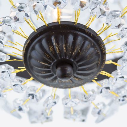 Candeeiro suspenso de cristal ARILA 1xE27/60W/230V diâmetro 25,5 cm castanho/pátina