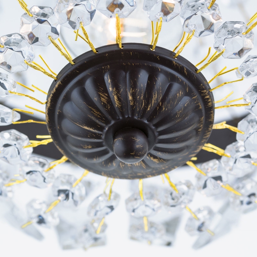 Candeeiro suspenso de cristal ARILA 1xE27/60W/230V diâmetro 25,5 cm castanho/pátina
