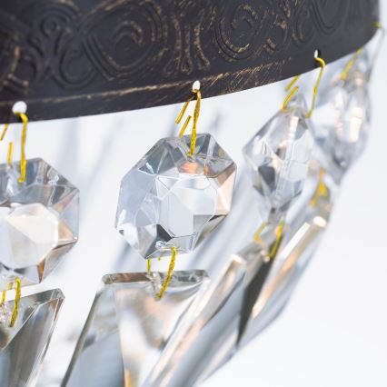 Candeeiro suspenso de cristal ARILA 1xE27/60W/230V diâmetro 25,5 cm castanho/pátina