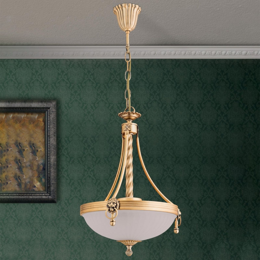 Candeeiro suspenso ROCCA 3xE27/60W/230V diâmetro 32 cm bronze/branco