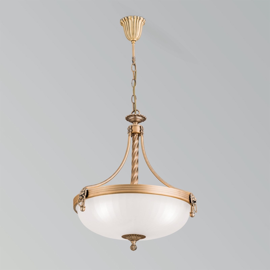 Candeeiro suspenso ROCCA 3xE27/60W/230V diâmetro 42 cm bronze/branco