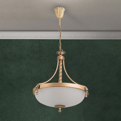 Candeeiro suspenso ROCCA 3xE27/60W/230V diâmetro 42 cm bronze/branco