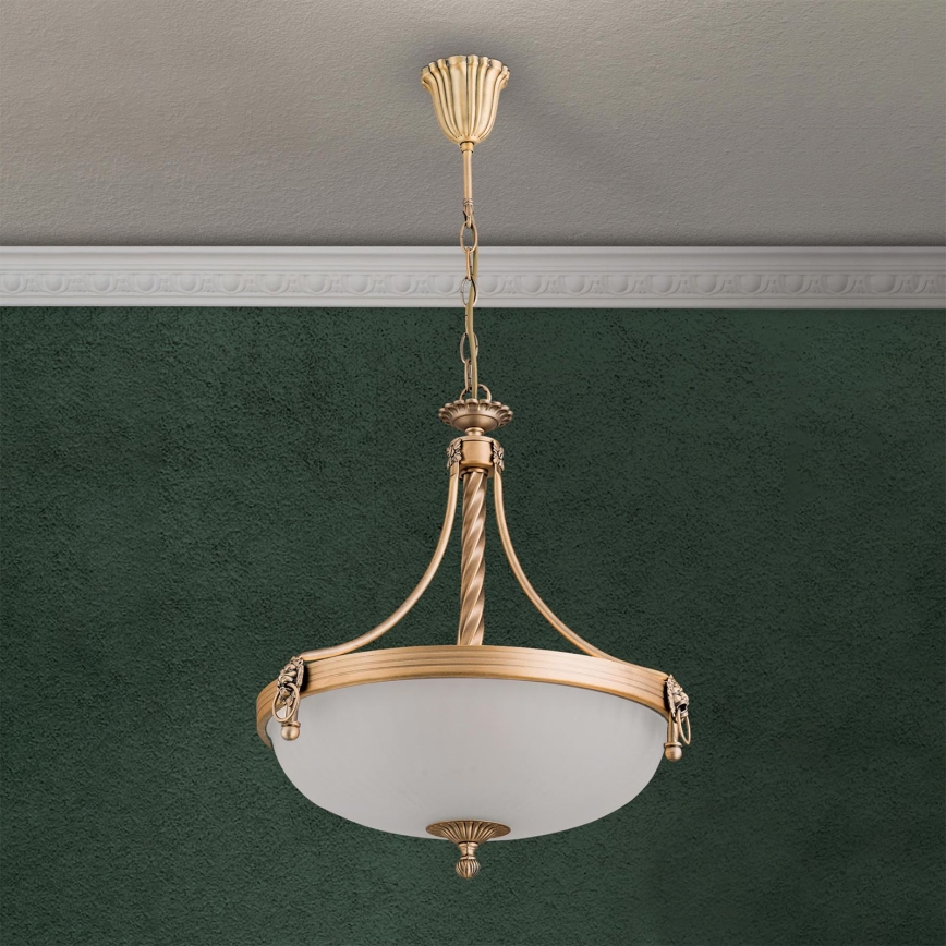 Candeeiro suspenso ROCCA 3xE27/60W/230V diâmetro 42 cm bronze/branco