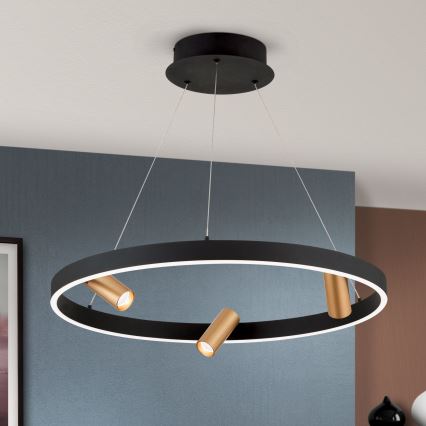 Candeeiro suspenso LED com regulação BERLIN LED/50W/230V preto/dourado
