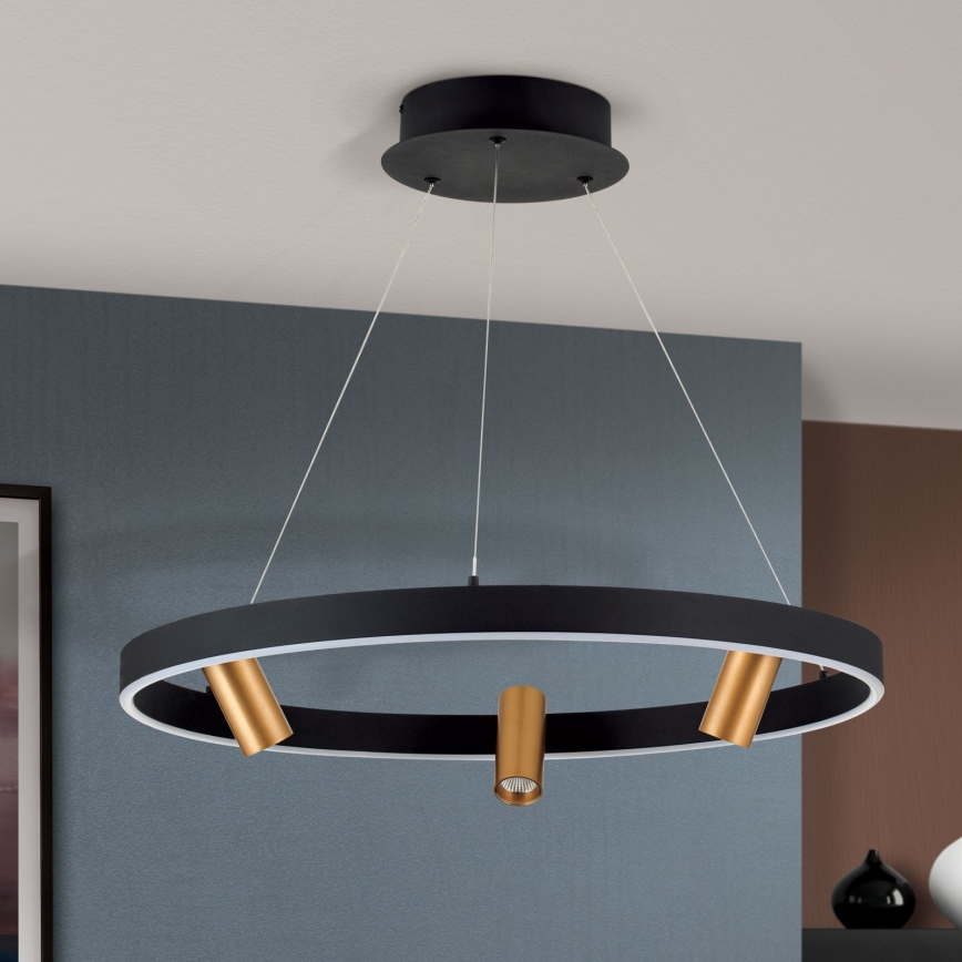 Candeeiro suspenso LED com regulação BERLIN LED/50W/230V preto/dourado