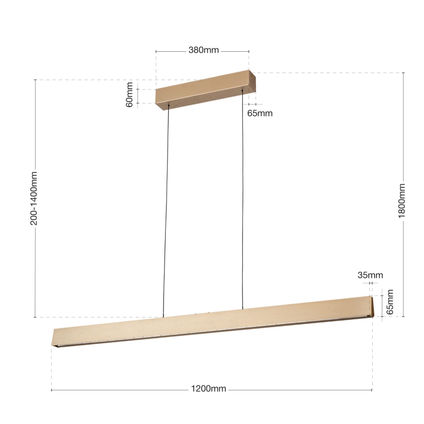 Candeeiro suspenso LED com regulação TARA LED/44W/230V 2700/3800/4500/5700K dourado