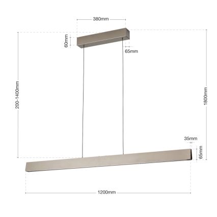 Candeeiro suspenso LED com regulação TARA LED/44W/230V 2700/3800/4500/5700K cromado mate