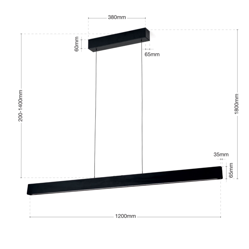 Candeeiro suspenso LED com regulação TARA LED/44W/230V 2700/3800/4500/5700K preto