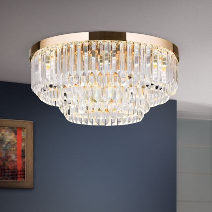 LED Iluminação de teto de cristal com regulação PRISM LED/80W/230V diâmetro 55 cm 24K dourado