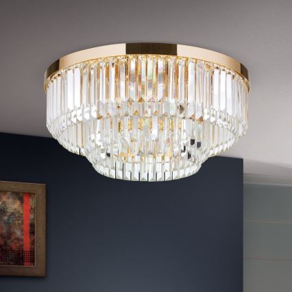 LED Iluminação de teto de cristal com regulação PRISM LED/80W/230V diâmetro 55 cm 24K dourado