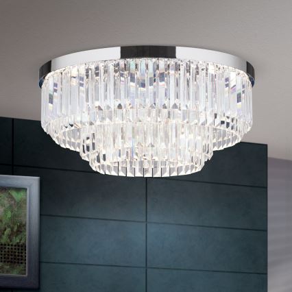 LED Iluminação de teto de cristal com regulação PRISM LED/80W/230V diâmetro 55 cm cromado brilhante