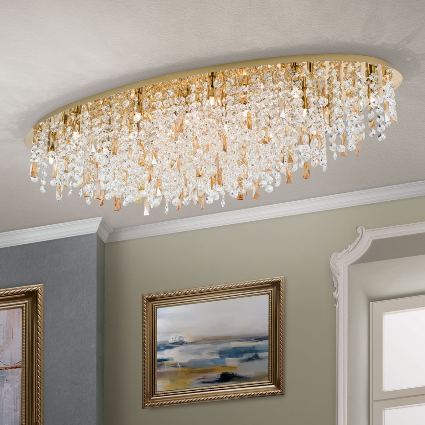 Iluminação de teto de cristal CRYSTALRIVER 21xG9/40W/230V dourado