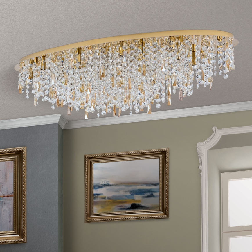 Iluminação de teto de cristal CRYSTALRIVER 21xG9/40W/230V dourado