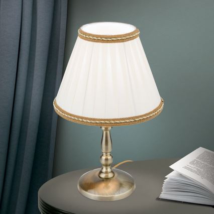 Candeeiro de mesa TONIA 1xE27/60W/230V diâmetro 25 cm branco/bronze