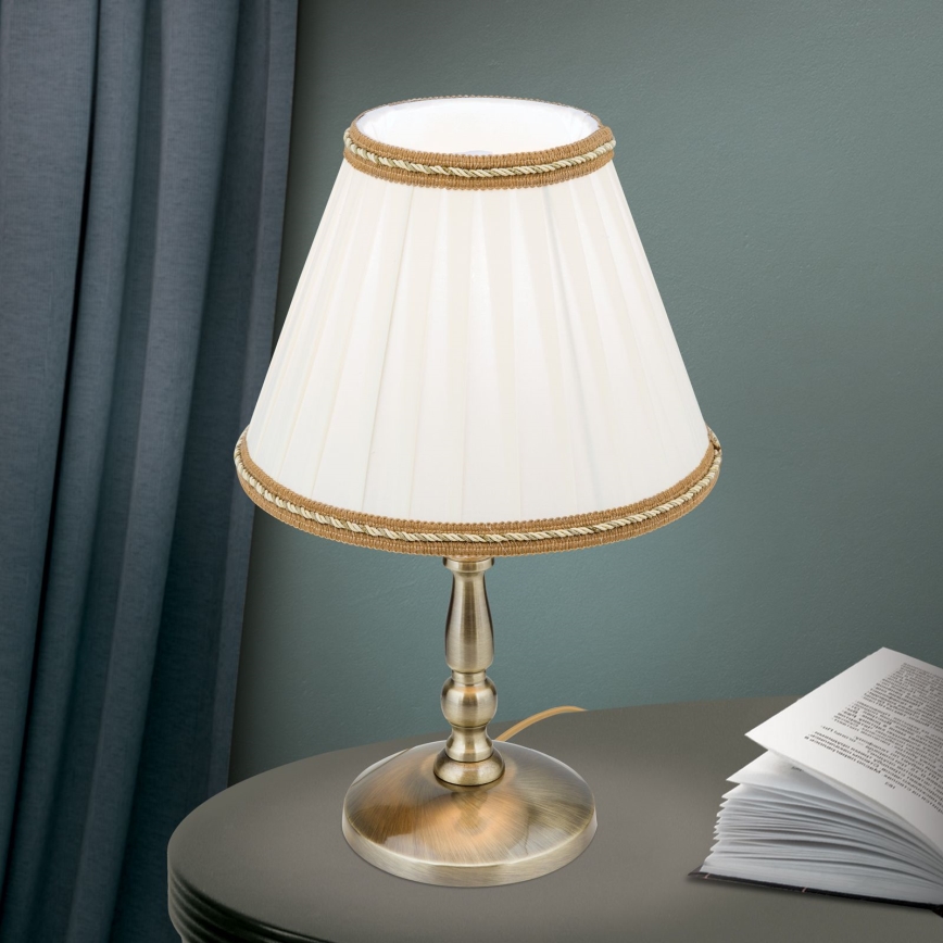 Candeeiro de mesa TONIA 1xE27/60W/230V diâmetro 25 cm branco/bronze