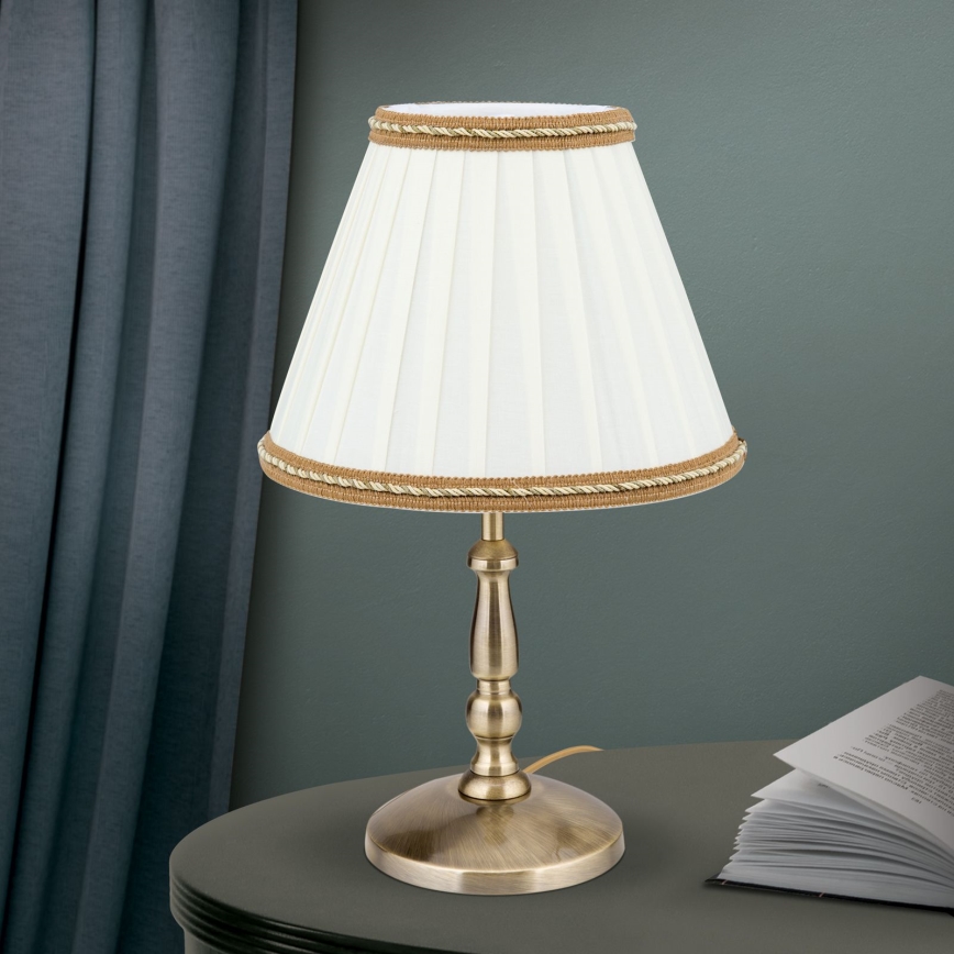 Candeeiro de mesa TONIA 1xE27/60W/230V diâmetro 25 cm branco/bronze
