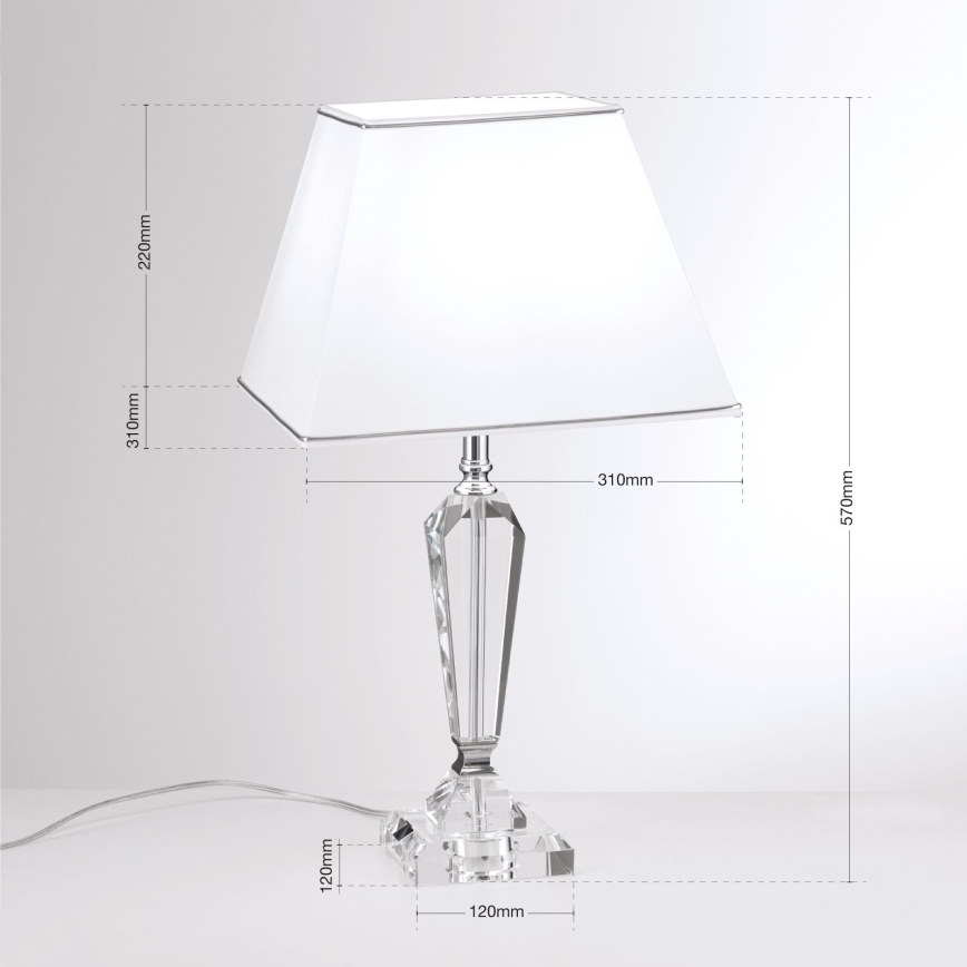 Candeeiro de mesa de cristal VERONIQUE 1xE27/60W/230V branco/transparente