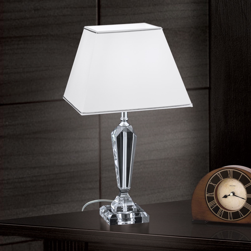 Candeeiro de mesa em cristal VERONIQUE 1xE27/60W/230V branco/cromado