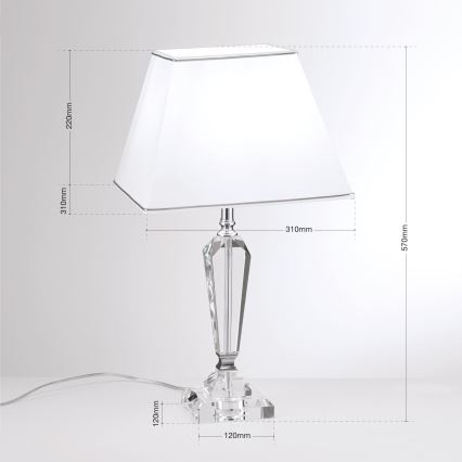 Candeeiro de mesa em cristal VERONIQUE 1xE27/60W/230V branco/cromado