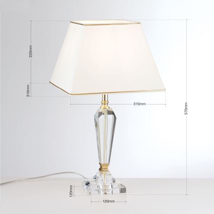Candeeiro de mesa em cristal VERONIQUE 1xE27/60W/230V creme/dourado