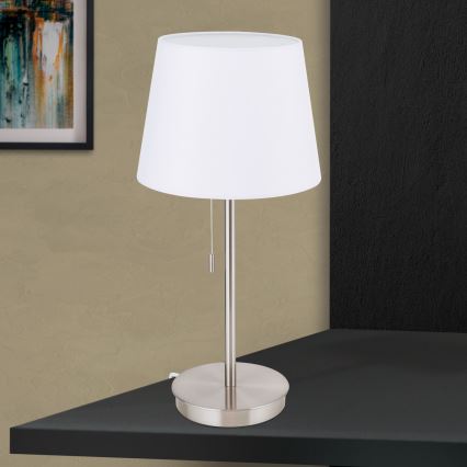 Candeeiro de mesa com porta USB LUDWIG 1xE27/40W/230V 50 cm branco/cromado mate