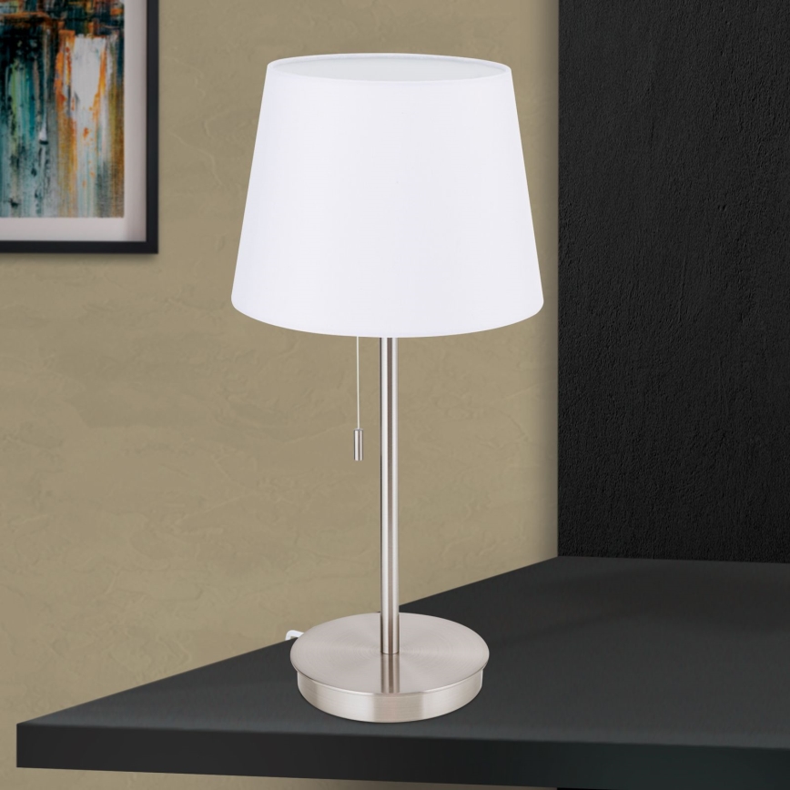 Candeeiro de mesa com porta USB LUDWIG 1xE27/40W/230V 50 cm branco/cromado mate