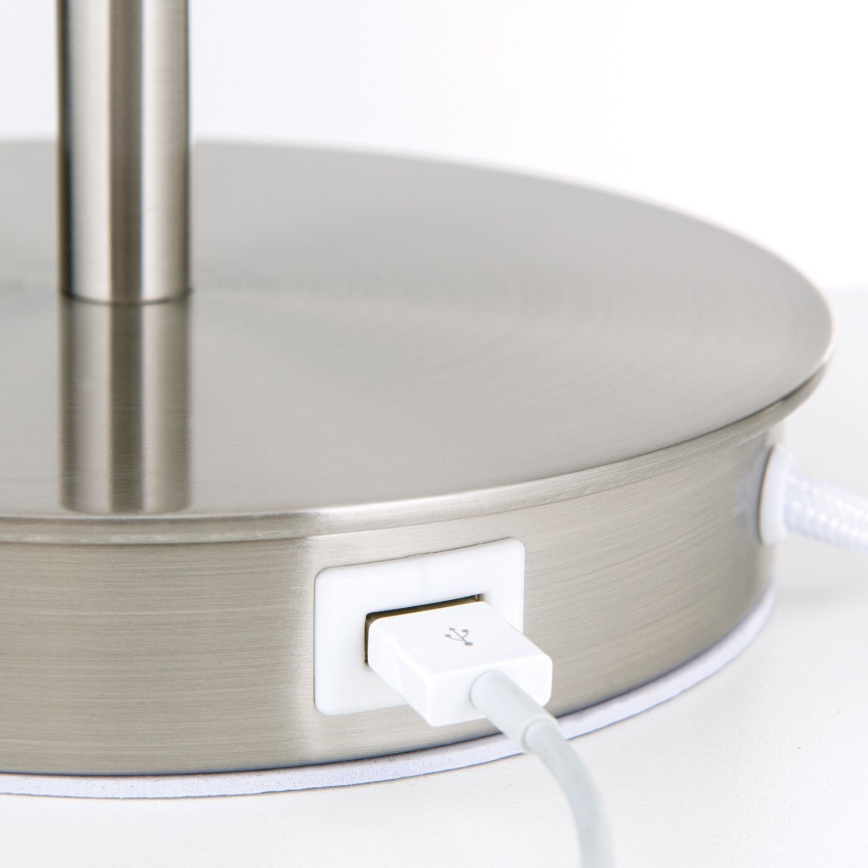 Candeeiro de mesa com porta USB LUDWIG 1xE27/40W/230V 50 cm branco/cromado mate