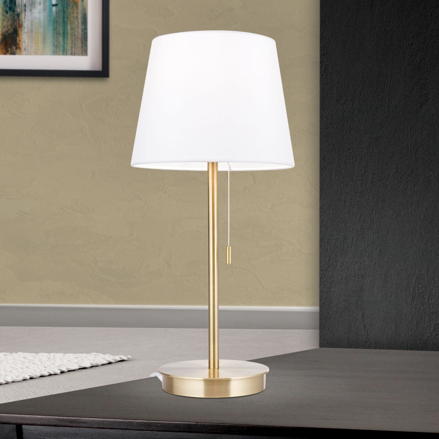 Candeeiro de mesa com porta USB LUDWIG 1xE27/40W/230V 50 cm branco/dourado