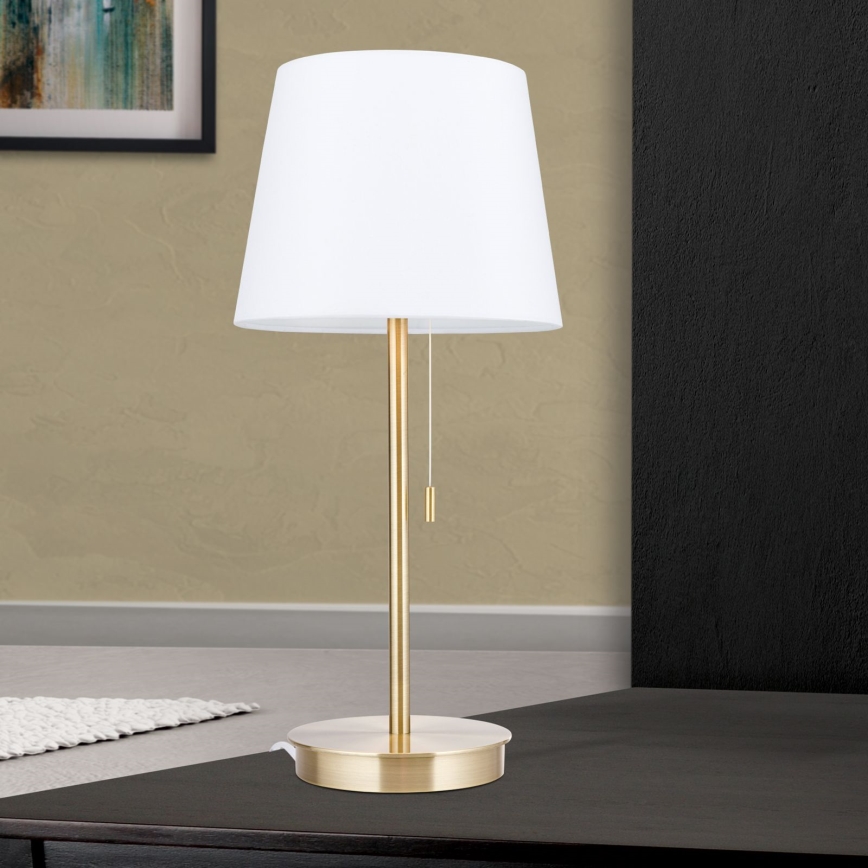 Candeeiro de mesa com porta USB LUDWIG 1xE27/40W/230V 50 cm branco/dourado