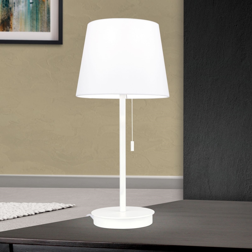 Candeeiro de mesa com porta USB LUDWIG 1xE27/40W/230V 50 cm branco