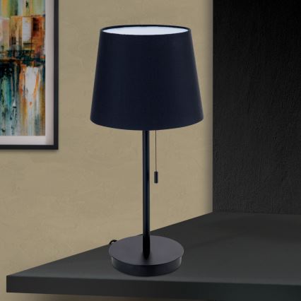 Candeeiro de mesa com porta USB LUDWIG 1xE27/40W/230V 50 cm preto