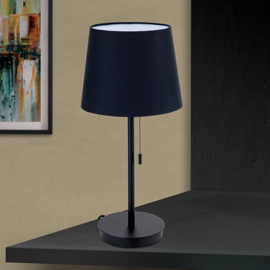 Candeeiro de mesa com porta USB LUDWIG 1xE27/40W/230V 50 cm preto