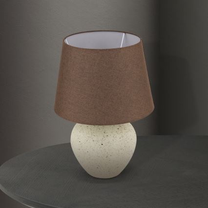 Candeeiro de mesa MASAI 1xE27/40W/230V cerâmica castanho/bege
