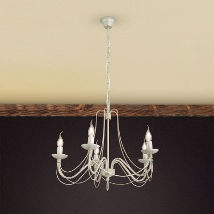 Candeeiro suspenso VELA 5xE14/40W/230V diâmetro 60 cm branco/dourado/pátina