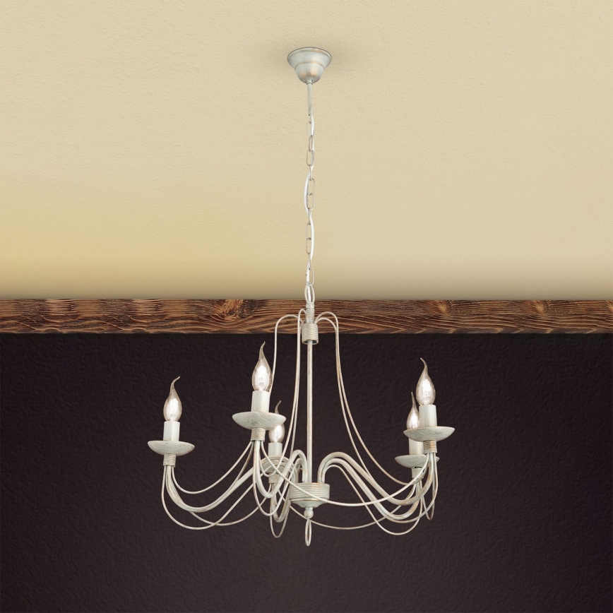 Candeeiro suspenso VELA 5xE14/40W/230V diâmetro 60 cm branco/dourado/pátina