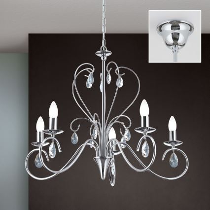 Candeeiro suspenso de cristal ALESSIA 5xE14/40W/230V cromado brilhante
