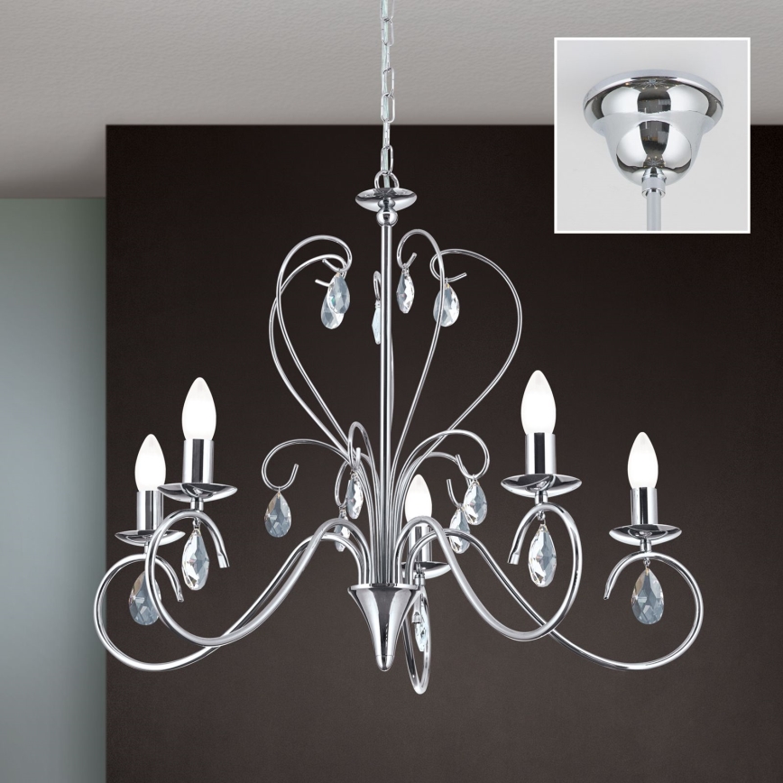 Candeeiro suspenso de cristal ALESSIA 5xE14/40W/230V cromado brilhante