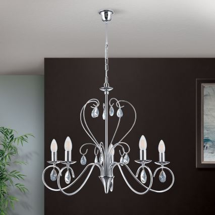 Candeeiro suspenso de cristal ALESSIA 5xE14/40W/230V cromado brilhante