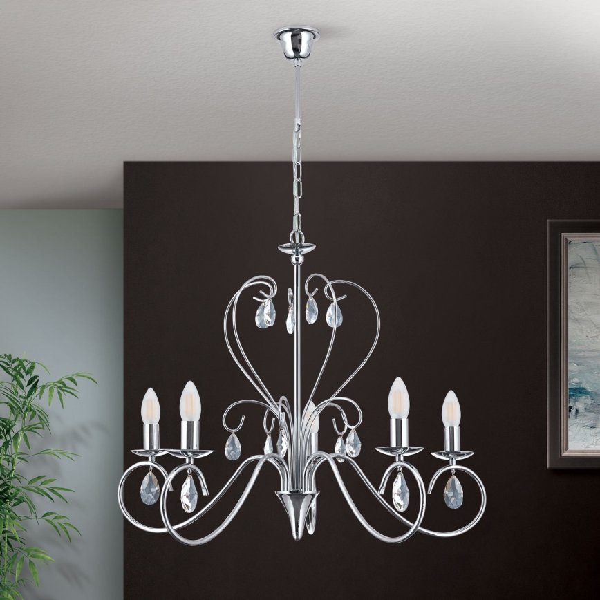 Candeeiro suspenso de cristal ALESSIA 5xE14/40W/230V cromado brilhante