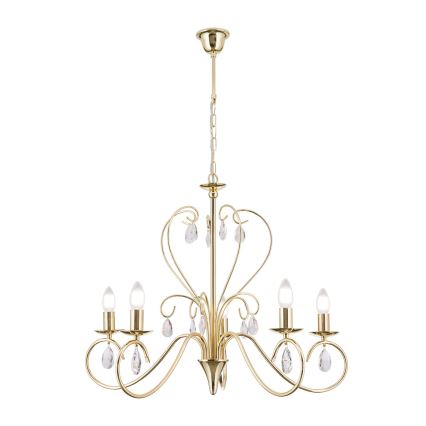 Candeeiro suspenso de cristal ALESSIA 5xE14/40W/230V dourado