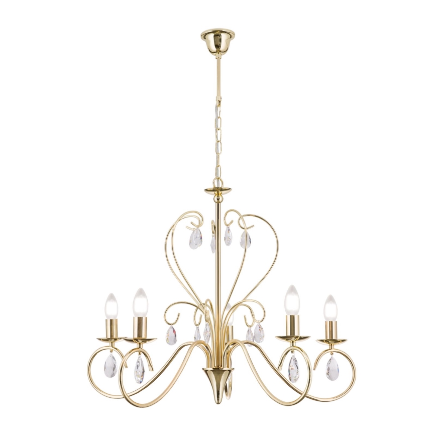 Candeeiro suspenso de cristal ALESSIA 5xE14/40W/230V dourado