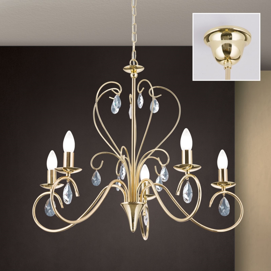 Candeeiro suspenso de cristal ALESSIA 5xE14/40W/230V dourado